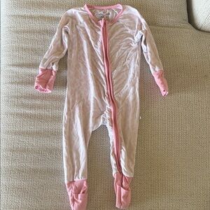 Light Pink Footed Zip One-Piece with Darker Pink Trim Bamboo 2 way zip